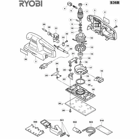 Ryobi S350 Spare Parts List Type: 1000013697